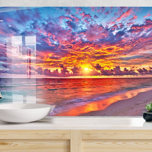 Küchen Glas Splashback-Ausgeglichenes Glas Sonnenuntergang Aufkantung Fliesen Küchen Aufkantung Fliesen-Herdplatte Wasserdicht-Sonnenuntergang Ansicht Aufkantung