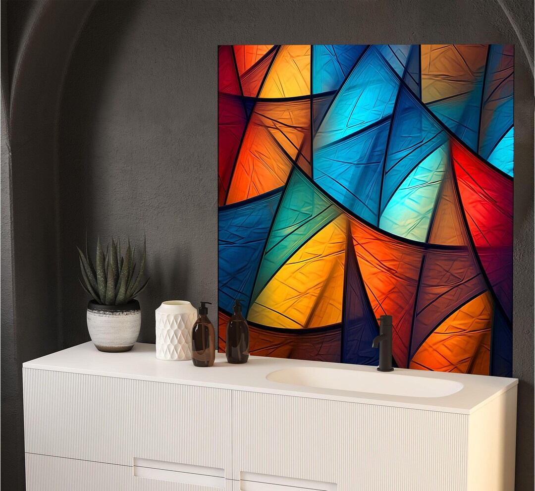 Abstract Marble Tile Tempered Glass Kitchen Backsplash Panel - Etsy