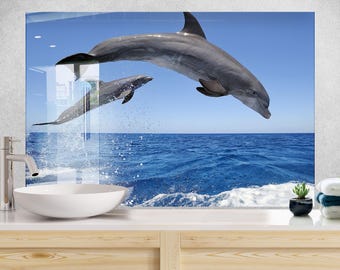 Dolphin Tempered Glass Backsplash: Kitchen & Bathroom Fish Art