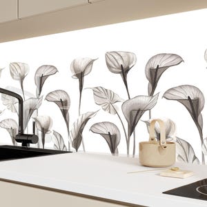Floral Tempered Glass Kitchen Backsplash: Flower Tile Stove Cover
