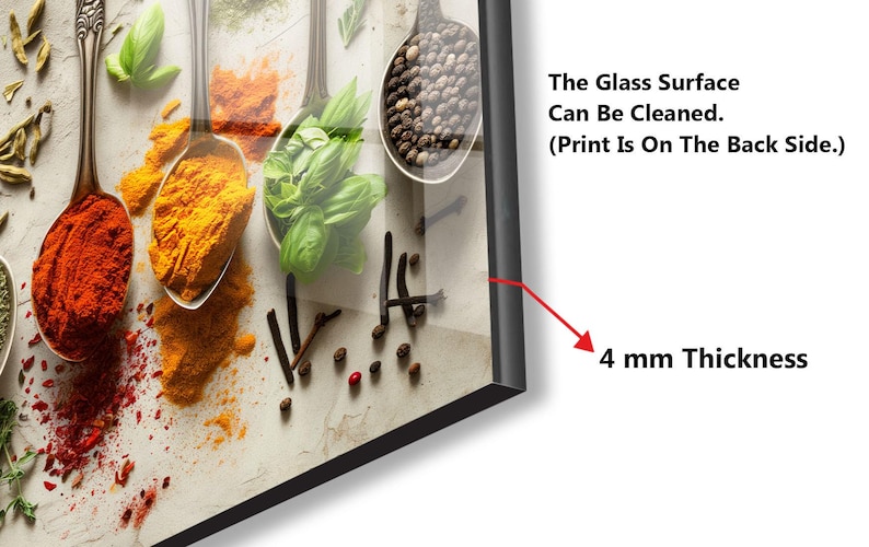 a picture of spices and spoons on a wall