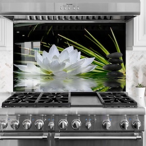 Floral Tempered Glass Kitchen Backsplash: Lotus Flower Stove Cover