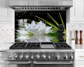 Tempered Glass Kitchen Backsplash, Flower Backsplash for Kitchen Floral Splashback Stove Back Cover, Sink Splashback Flower  Backsplash