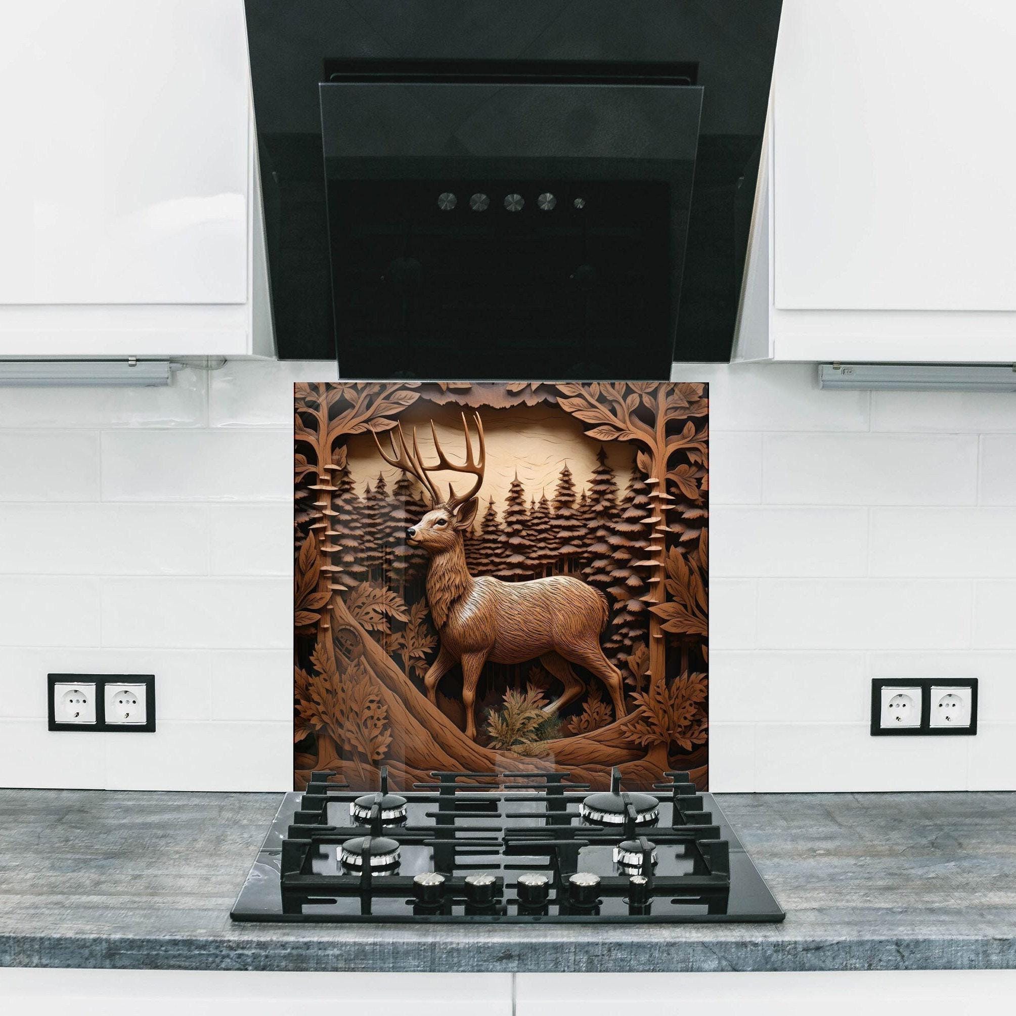 Deer Tempered Glass Kitchen Backsplash: Animal Stove Splash Guard