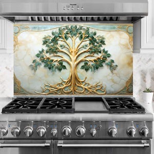 Stained Tree Tempered Glass Kitchen Backsplash: Heat Resistant Stove Cover, Glass Splashback Tile