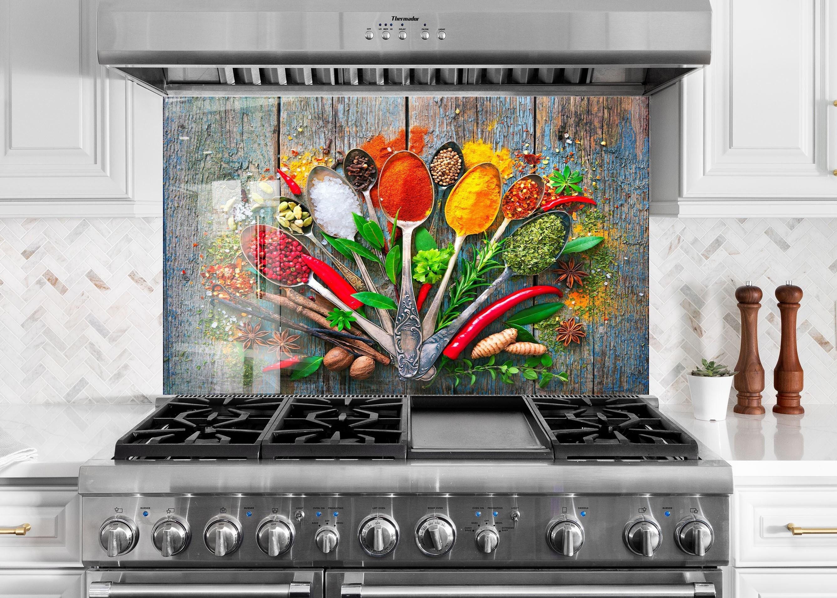 Colorful Spices Tempered Glass Kitchen Backsplash: Heat & Stain Resistant
