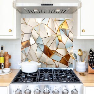 Geometrische keukenachterwand van gehard glas: paneel voor in de keuken