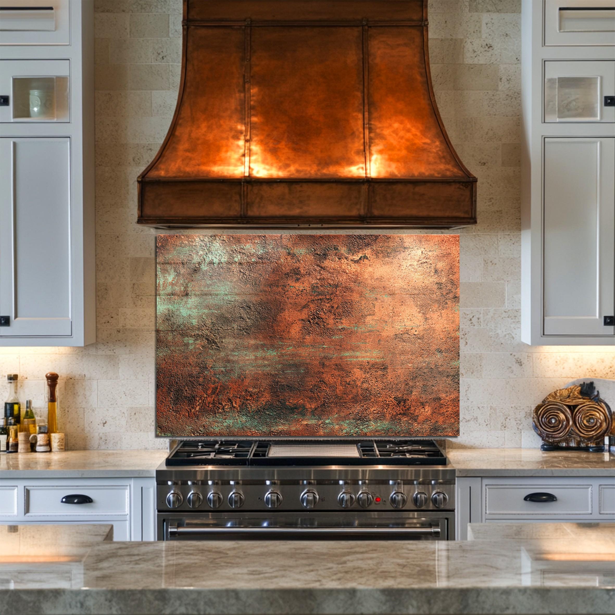 Rust Kitchen Splashback Rust Copper Abstract Glass Backsplash – Industrial Patina Tempered ...