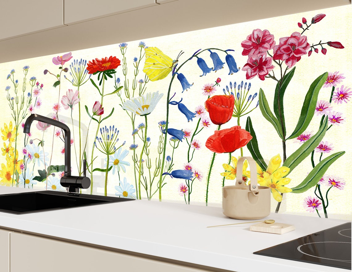 Tempered Glass Backsplash Tilesflower Backsplash for Kitchen Floral