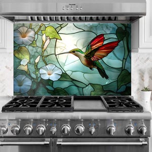 Dosseret en verre trempé-dosseret floral animal pour cuisine crédence oiseau couverture arrière de poêle-crédence évier oiseau