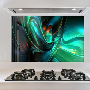 Green Tempered Glass Kitchen Backsplash: Heat Resistant Stove Splashback