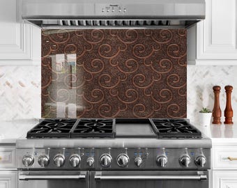 Tempered Glass Kitchen Backsplash, Stove Backsplash for Kitchen Splashback Stove Back Cover, Sink Splashback Cooker Wall Copper Backsplash