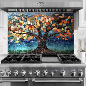 Backsplash de cozinha em vidro temperado, backsplash de mosaico em formato de árvore para fogão, painel de backsplash de banheiro