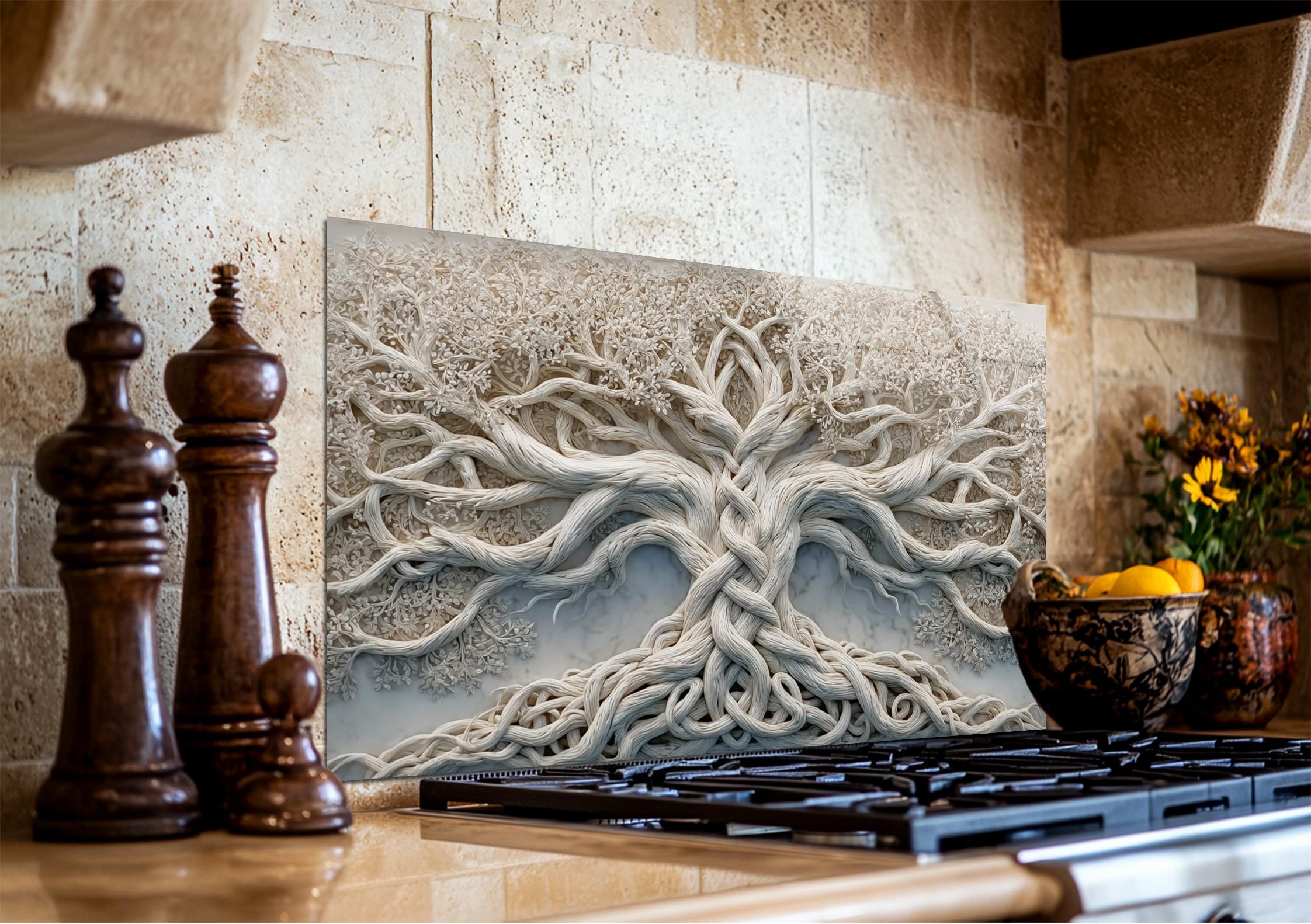 Copper Rustic Tree of Life Glass Kitchen Backsplash, Bronze Celtic Tree ...