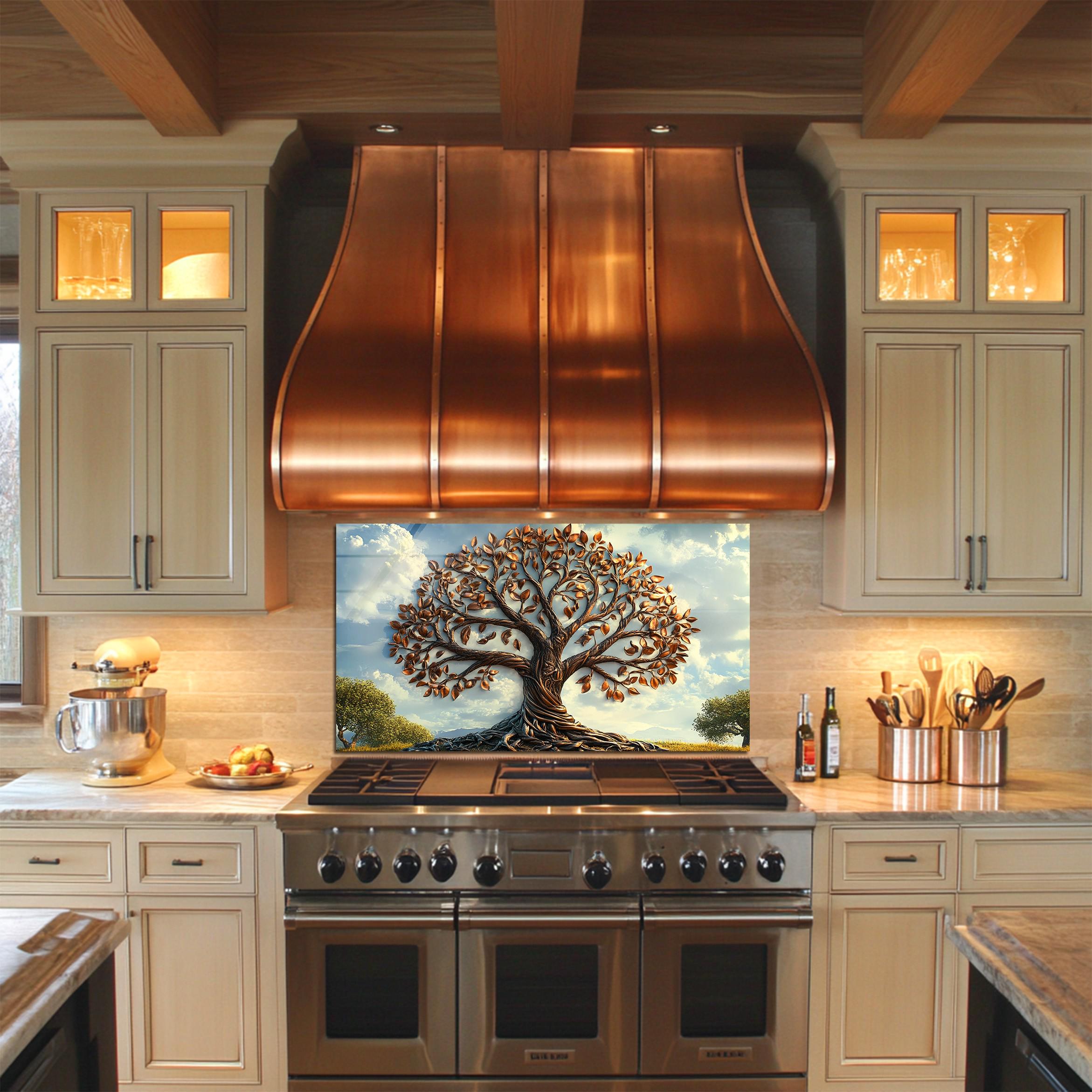 Nature Splashbacks Tree of Life Glass Backsplash – Rustic Kitchen Splashback, Tempered ...