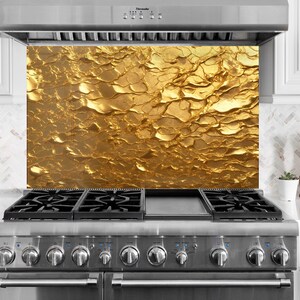 Tempered Glass Gold Backsplash Design-Cooker Wall Backsplash Panel-Glass Splashback For Kitchen Panel Design-Golden Panel Splashback Marble