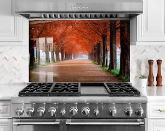 Nature Tempered Glass Kitchen Backsplash: Autumn Landscape