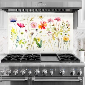 Wildflower Glass Kitchen Splashback: Botanical Stove Backsplash