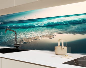 Tropical Sea Wave Tempered Glass Backsplash: Heat Resistant Stove Cover