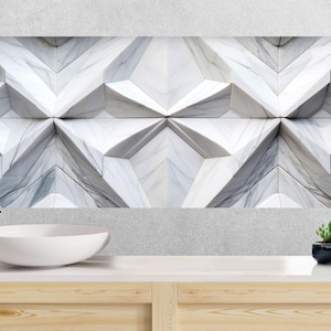 Salpicadero de cocina de vidrio templado con diseño de mármol blanco