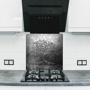 Tree of Life backsplash van gehard glas, aangepaste keukenmuurdecoratie, hittebestendig paneel