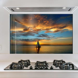 Sunset Sea View Tempered Glass Kitchen Backsplash - Heat Resistant