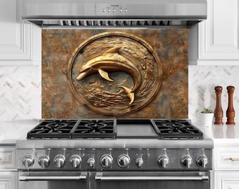 Dolphin Tempered Glass Kitchen Backsplash: Heat Resistant Stove Cover