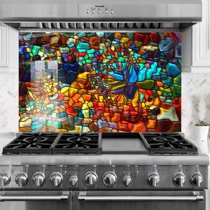 Stained Glass Tile Tempered Glass Backsplash: Kitchen Stove Splashback