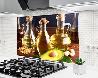 Rivestimento paraschizzi per cucina Olive Oil: piastrelle in vetro temperato