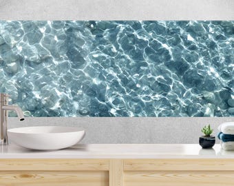 Ocean Wave Tempered Glass Backsplash: Modern Coastal Kitchen Glass Splashback for stove back cover