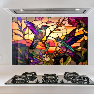 Kolibri Glasmalerei aus gehärtetem Glas - hitzebeständige Ofenabdeckung