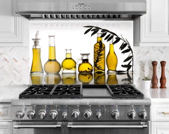 Paraschizzi da cucina in vetro temperato: design a olio d'oliva, resistente al calore.
