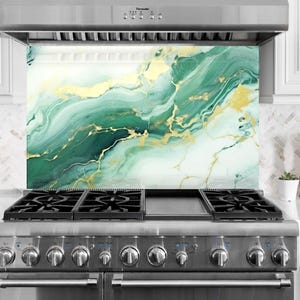 Tempered Glass Gold Backsplash Design, Cooker Wall Backsplash Panel, Glass Splashback For Kitchen Panel Design, Golden Splashback Marble