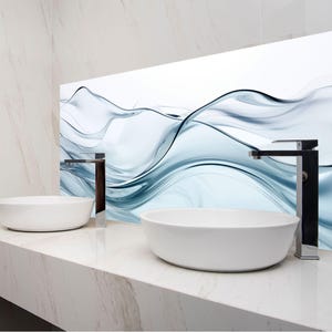 Achterwand van gehard glas Blue Waves: hittebestendige kachelafdekking