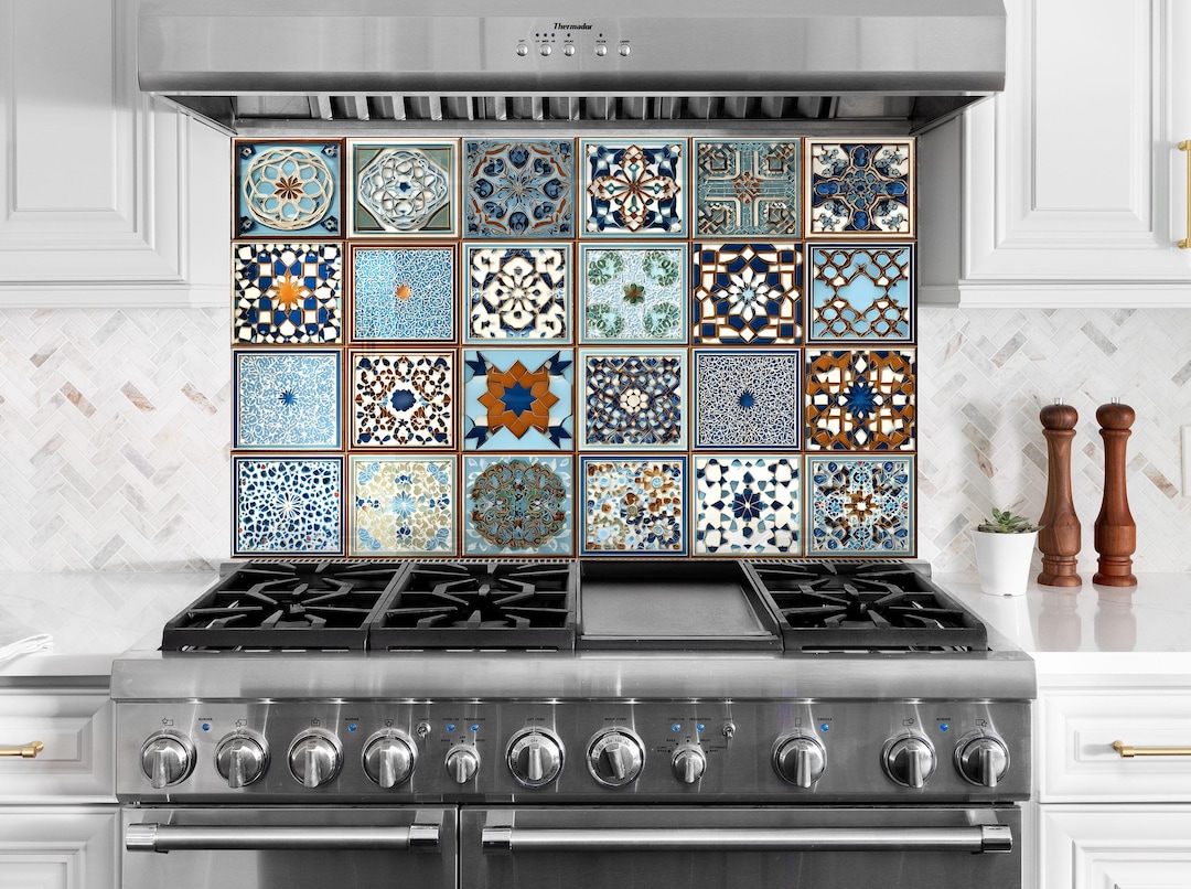 Moroccan Blue Mosaic Tile Glass Backsplash – Geometric Pattern Kitchen ...