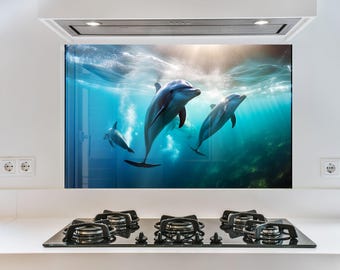 Dolphin Kitchen Backsplash: Tempered Glass Fish Stove Cover