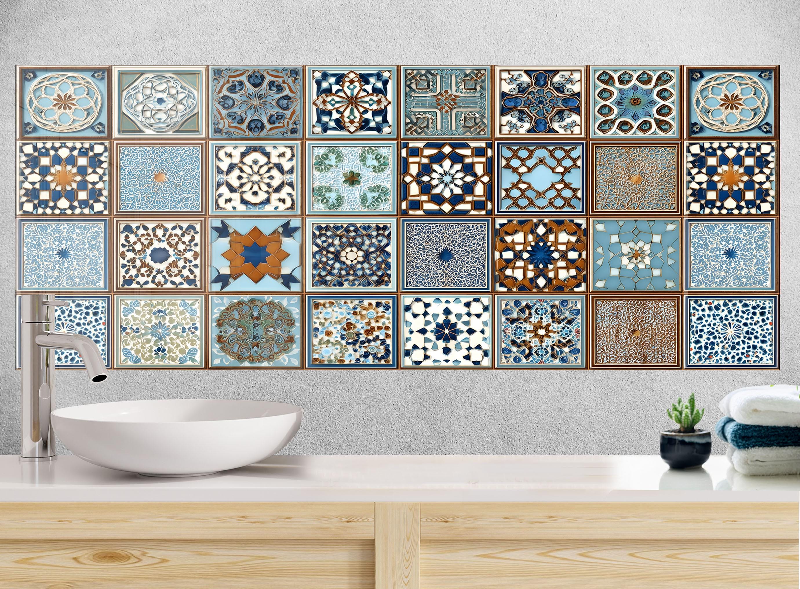 Moroccan Blue Mosaic Tile Glass Backsplash – Geometric Pattern Kitchen ...