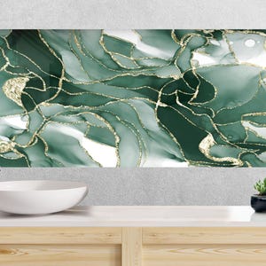 Green Marble Tempered Glass Backsplash: Kitchen Stove Splash Cover