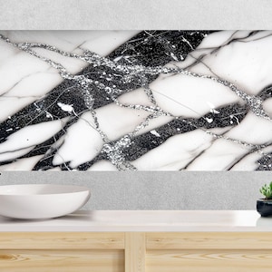 Salpicadero de cocina de vidrio templado de mármol negro: Panel de pared para cocina