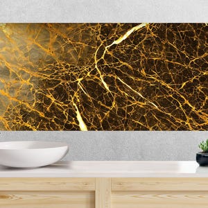 Protector contra salpicaduras de vidrio templado con efecto mármol dorado: decoración de cocina resistente al calor.