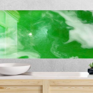 Green Tempered Glass Kitchen Backsplash: Heat Resistant Cooker Wall Cover