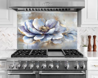 Magnolia Flower Tempered Glass Kitchen Backsplash: Heat Resistant Stove Cover