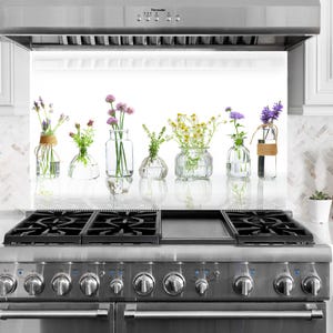 Tempered Glass Kitchen Backsplash, Floral Backsplash for Kitchen Splashback Stove Back Cover, Splashback  Botanical Backsplash  for bathroom