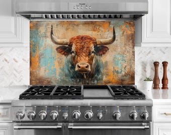 Protector contra salpicaduras de vidrio templado con diseño de vaca: Cubierta para estufa de cocina estilo granja