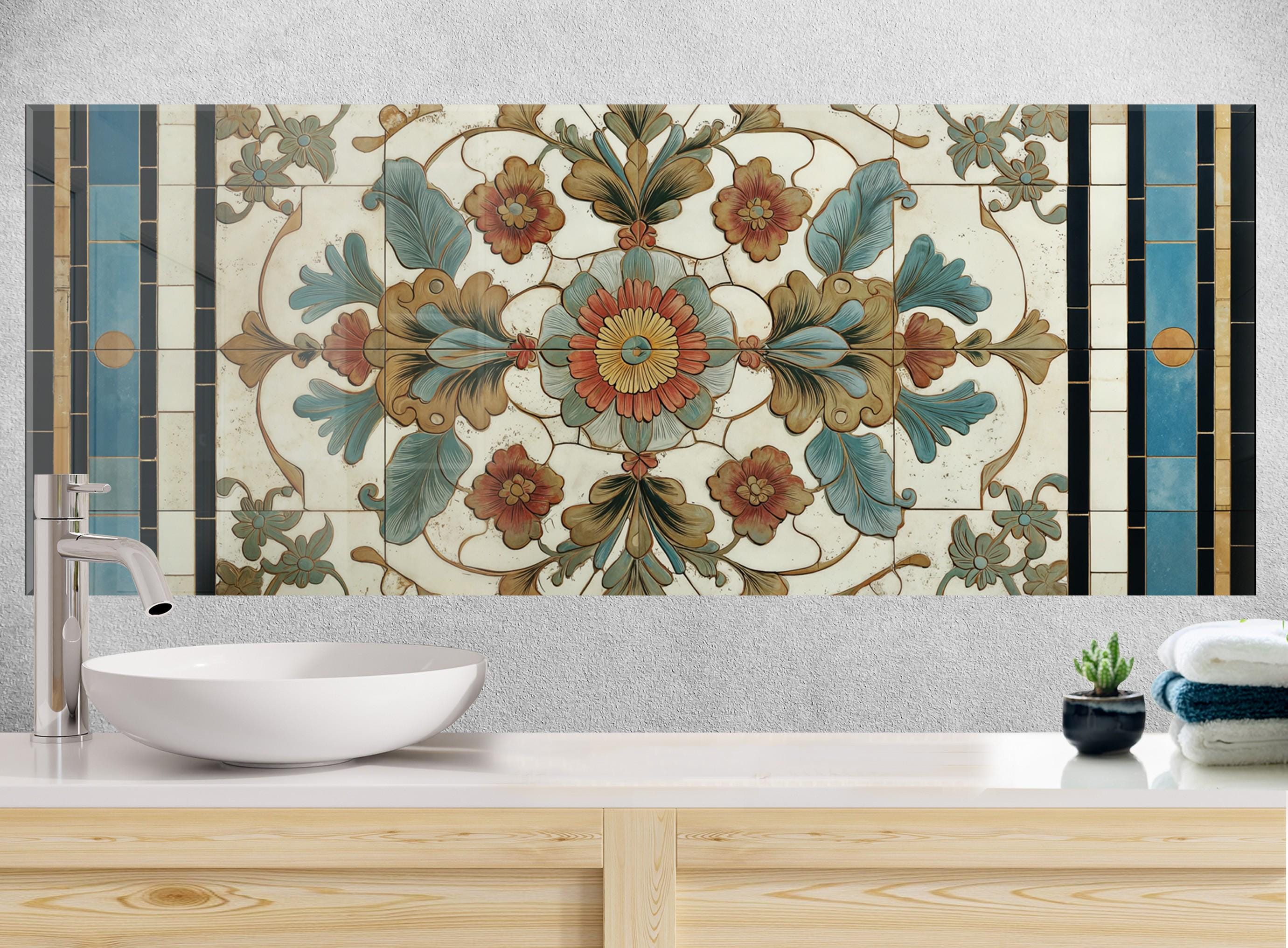 Mediterranean Floral Mosaic Glass Backsplash – Elegant Vintage Tile ...
