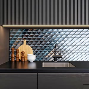 Tempered Glass Kitchen Backsplash: Stained Cooker Panel Design