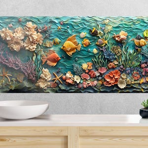 Salpicadero de cocina de vidrio con arrecife de coral tropical: Escena oceánica con peces de colores