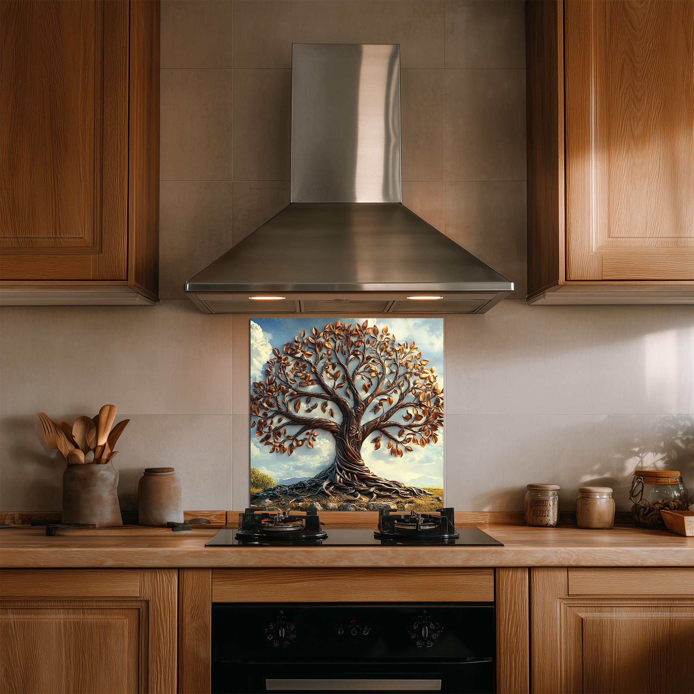 Nature Splashbacks Tree of Life Glass Backsplash – Rustic Kitchen Splashback, Tempered ...