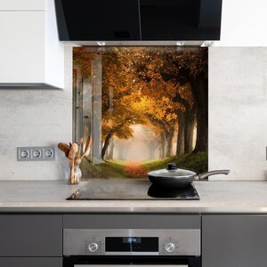 Nature Landscape Tempered Glass Kitchen Backsplash: Heat Resistant Stove Cover