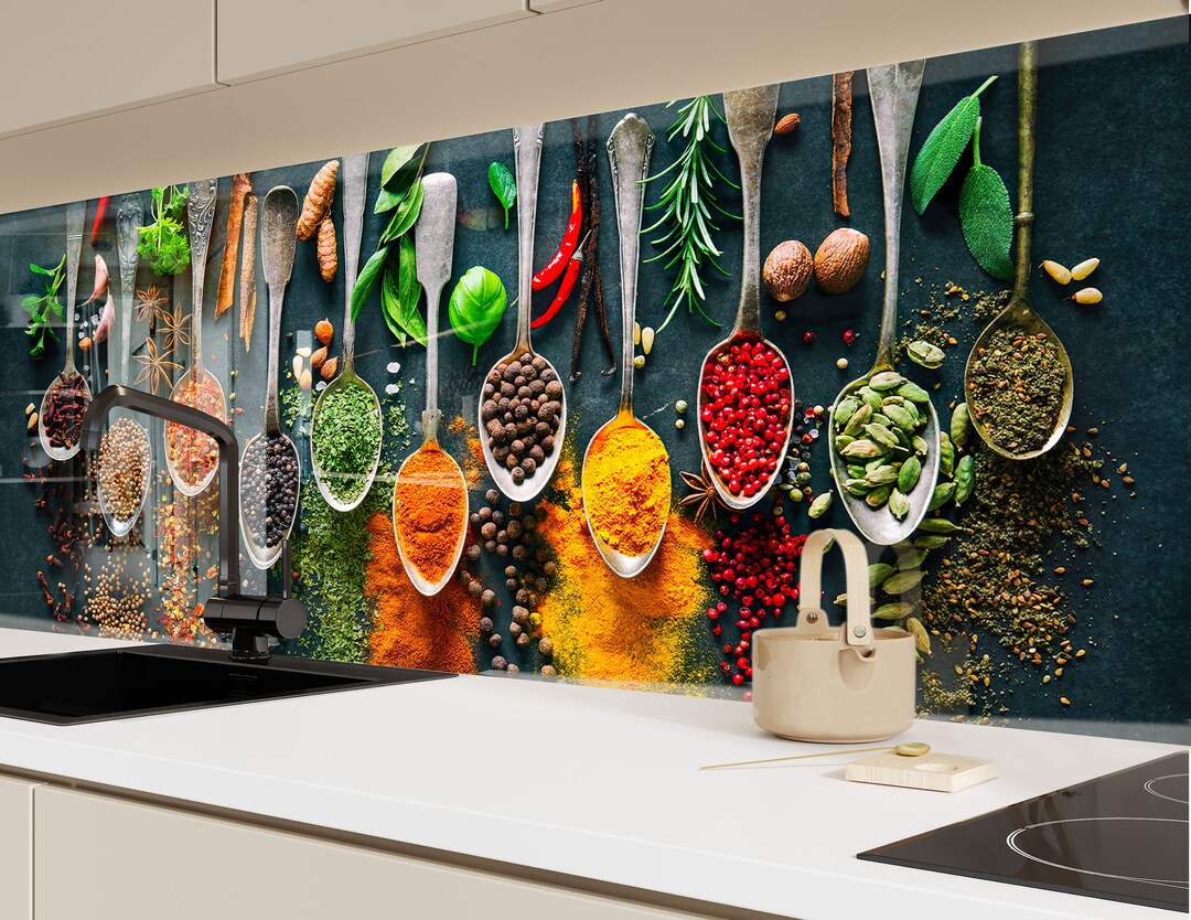 Tempered Glass Backsplash Tiles-spoon Spices Backsplash for Kitchen ...